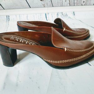 Franco Sarto Brown Leather Mules. Size 7M 3" Heel